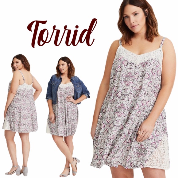 torrid Dresses & Skirts - Torrid IVORY LACE INSET 
CHALLIS A-LINE DRESS